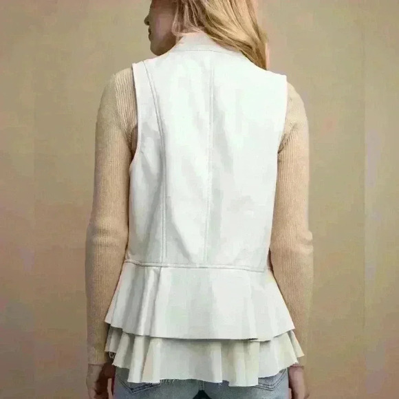 Faux Leather Mixed Media Off-white vest layered raw hem fabric peplum Size S - Picture 2 of 7